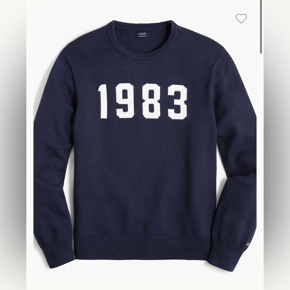 J. Crew Navy 100% Cotton Crewneck Sweater with 1983 Design